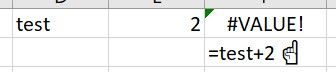 Example of an error when adding non-numeric values in Excel