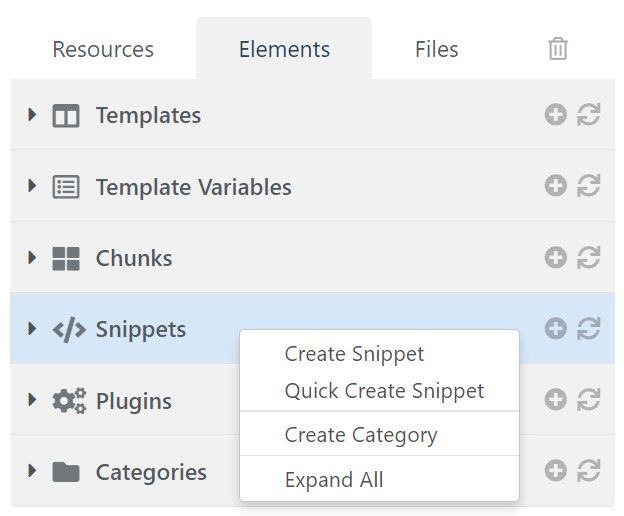 create new snippet page in modx revolution